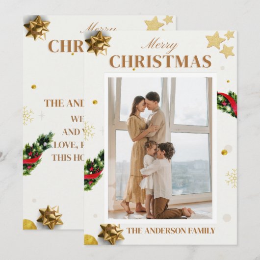 Prettig Kerstfeest Foto Klassieke Gouden Kerstkaar Feestdagenkaart (Voorkant / Achterkant)