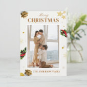 Prettig Kerstfeest Foto Klassieke Gouden Kerstkaar Feestdagenkaart (Staand voorkant)