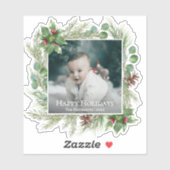 Prettig Kerstfeest Foto Krans Groen Kerstmis Sticker (Vel)