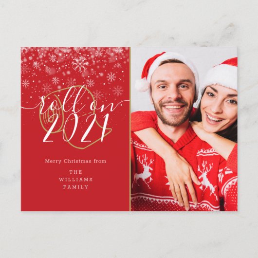 Prettig kerstfeest Foto leuk Rol op nieuwjaar Feestdagenkaart (Voorkant)