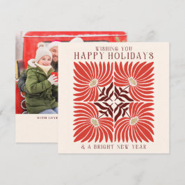 Prettig Kerstfeest Foto Modern Krachtig Rode Bloem Feestdagenkaart