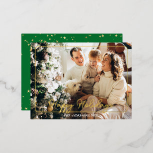 Prettig Kerstfeest, Foto Naam Goud Folie Postkaart Feestdagen Briefkaart