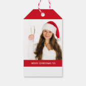Prettig kerstfeest foto rood cadeaulabel (Achterkant)