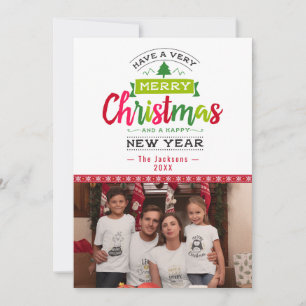 Prettig kerstfeest Foto Sneeuwvlok lint typografi Feestdagenkaart