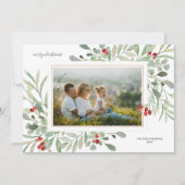 Prettig kerstfeest foto Winterloof rode bessen Feestdagenkaart (Voorkant)