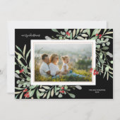 Prettig kerstfeest foto Winterloof rode bessen Feestdagenkaart (Voorkant)