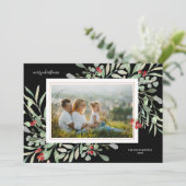 Prettig kerstfeest foto Winterloof rode bessen Feestdagenkaart (Staand voorkant)