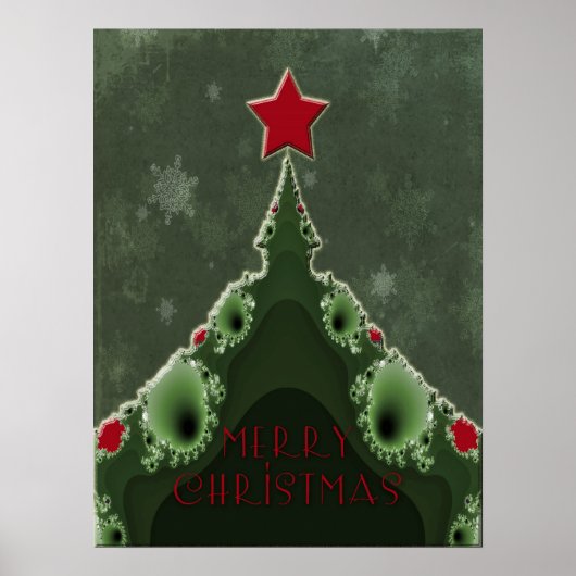 Prettig kerstfeest - Fractale boom en ster Poster (Voorkant)