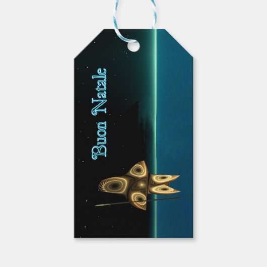 Prettig Kerstfeest - Fractale Inuit Jager Cadeaulabel (Voorkant)