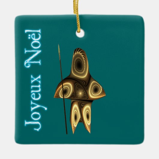 Prettig Kerstfeest - Fractale Inuit-jager Keramisch Ornament (Voorkant)