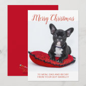 Prettig kerstfeest Franse Bulldog op kussen voor f Feestdagenkaart (Voorkant / Achterkant)