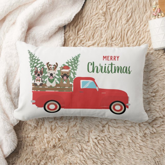 Prettig kerstfeest Franse Bulldoggen Rode Pick-up Kussen (Deken)