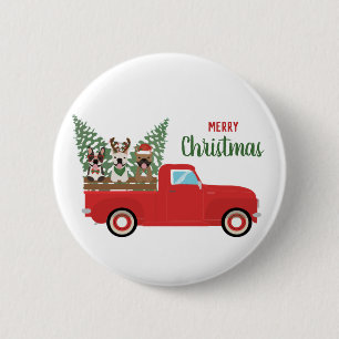 Prettig kerstfeest Franse Bulldoggen Rode Pickup T Ronde Button 5,7 Cm