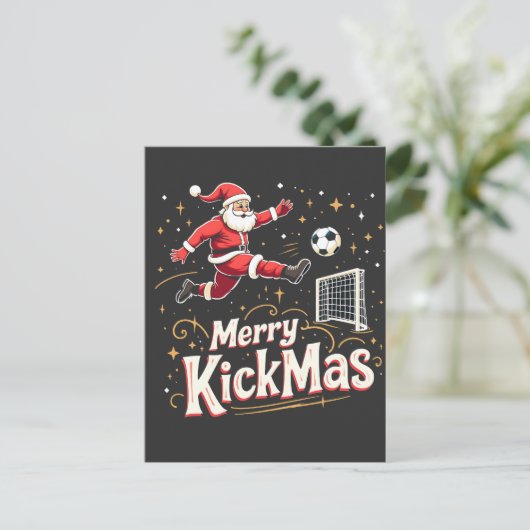 Prettig kerstfeest Funny Kerstman Voetballiefhebbe Briefkaart (Staand voorkant)