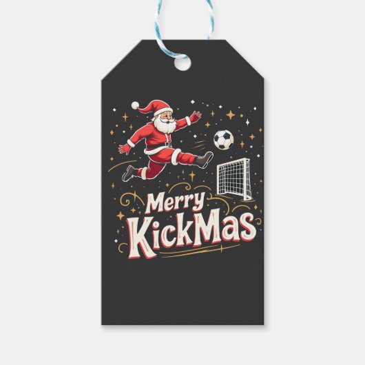 Prettig kerstfeest Funny Kerstman Voetballiefhebbe Cadeaulabel (Voorkant)
