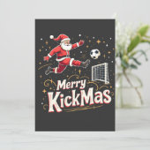 Prettig Kerstfeest Funny Santa Claus Voetbalfans Kaart (Staand voorkant)