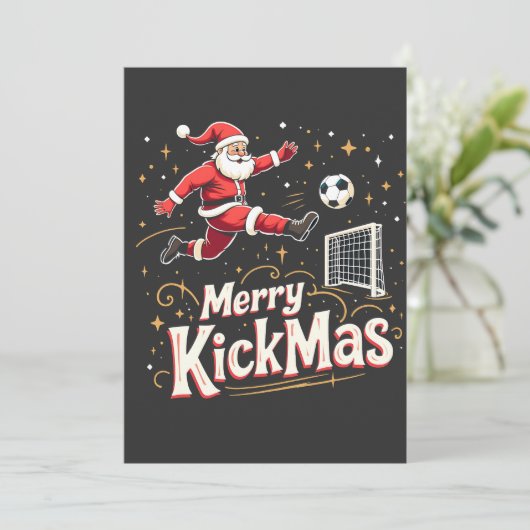 Prettig Kerstfeest Funny Santa Claus Voetbalfans Kaart (Staand voorkant)