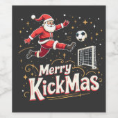 Prettig Kerstfeest Funny Santa Claus Voetbalfans Wijn Etiket (Enkel label)