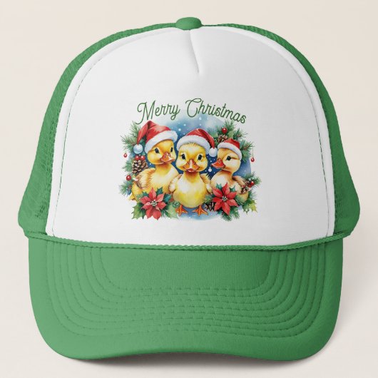 Prettig kerstfeest Fuzzy Baby Santa Eendjes Trucker Pet (Voorkant)