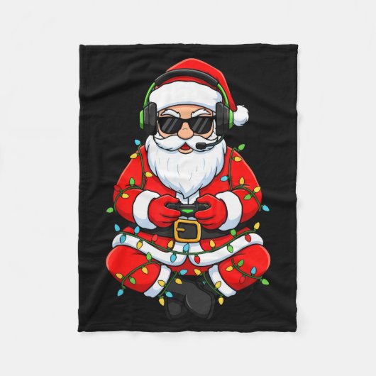 Prettig kerstfeest Gamer Kerstman Grappig Spelende Fleece Deken (Voorkant)