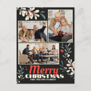 Prettig kerstfeest Gebladerte Familie Fotocollage Feestdagenkaart