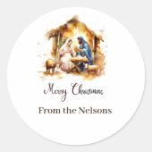 Prettig kerstfeest geboorte gepersonaliseerd ronde sticker (Voorkant)
