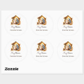 Prettig kerstfeest geboorte gepersonaliseerd ronde sticker (Vel)