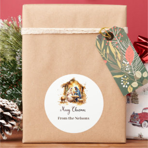 Prettig kerstfeest geboorte gepersonaliseerd ronde sticker
