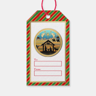 Prettig kerstfeest, geboortescène van baby Jezus Cadeaulabel