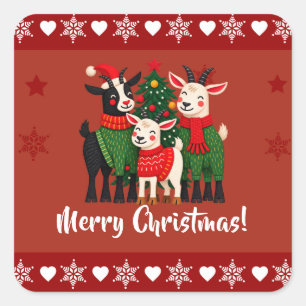 Prettig kerstfeest geit familie vierkante sticker