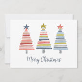 Prettig kerstfeest gekleurde gestapelde bomen feestdagenkaart (Voorkant)