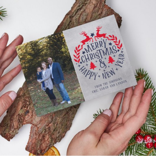 Prettig kerstfeest Gelukkig feestdagen Familie Fot Feestdagenkaart