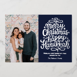 Prettig kerstfeest Gelukkig Hanukkah Familie Foto Folie Feestdagenkaart