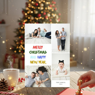 Prettig Kerstfeest & Gelukkig Nieuwjaar 4 Foto Wit Feestdagenkaart