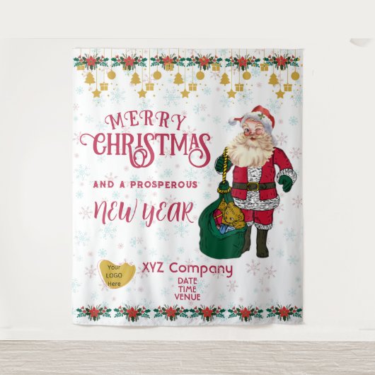 Prettig Kerstfeest Gelukkig Nieuwjaar Bedrijfslogo Wandkleed (Voorkant)