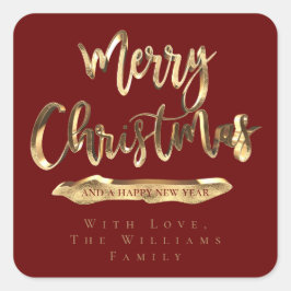 Prettig Kerstfeest Gelukkig Nieuwjaar Elegant Rood Vierkante Sticker