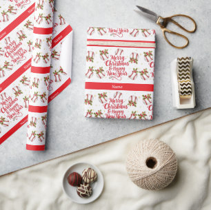 Prettig Kerstfeest & Gelukkig Nieuwjaar honkbal Cadeaupapier