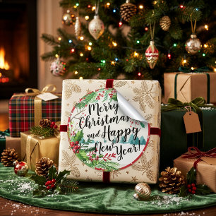 Prettig kerstfeest & gelukkig nieuwjaar kerstgroet ronde sticker