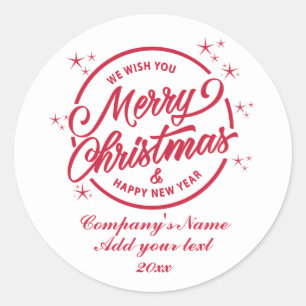 Prettig kerstfeest & Gelukkig nieuwjaar, Rode Typo Ronde Sticker