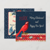 Prettig kerstfeest Gelukkig Nieuwjaar! Rode Vogel  Feestdagenkaart (Voorkant / Achterkant)