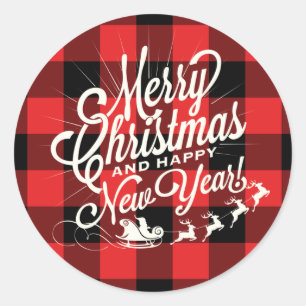 Prettig kerstfeest Gelukkig nieuwjaar Rood zwart g Ronde Sticker