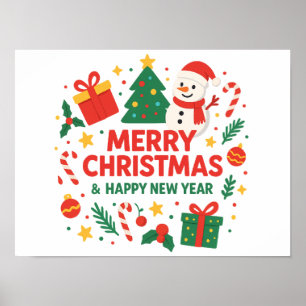Prettig kerstfeest & Gelukkig nieuwjaar Sneeuwman Poster