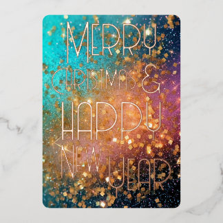 Prettig kerstfeest Gelukkig nieuwjaar Teal Goud Ro Folie Feestdagenkaart