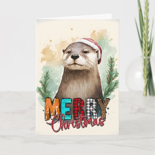 Prettig kerstfeest gelukkige kerstman otter kaart (Voorkant)