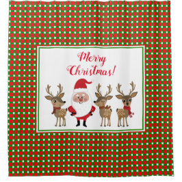 Prettig kerstfeest geruite Kerstman rendier Custom Douchegordijn