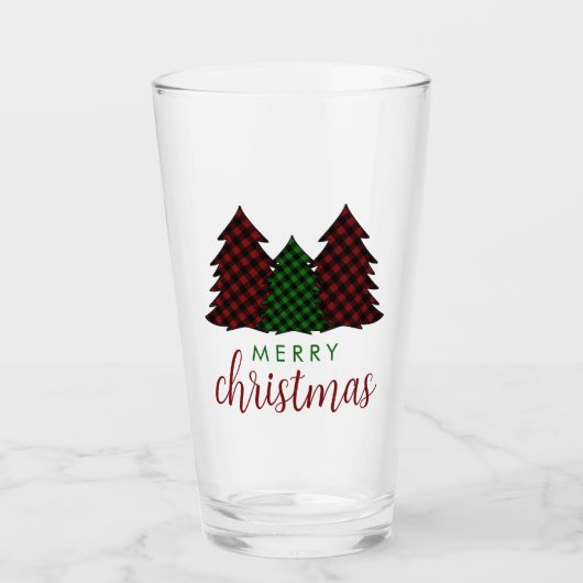 Prettig kerstfeest geruite patroon Kerstboom Glas (Voorkant)