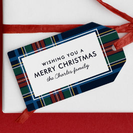 Prettig kerstfeest geruite vakantie cadeaulabel