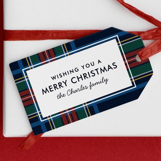 Prettig kerstfeest geruite vakantie cadeaulabel