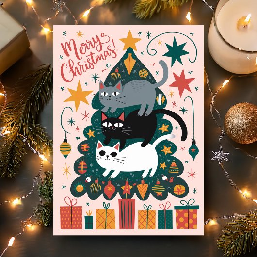 Prettig kerstfeest Gestapelde Katten Feestdagen Kaart