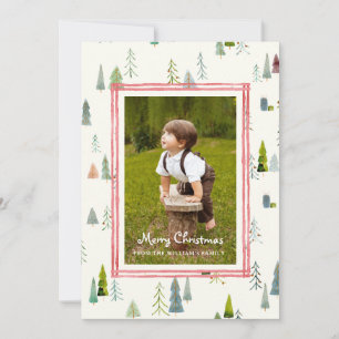 Prettig kerstfeest gezinsfoto watercolor bomen feestdagenkaart